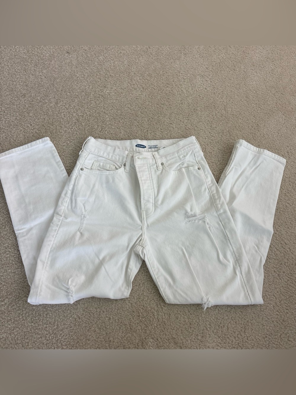 Old Navy Classic White Men’s Jeans - Distressed Straight Fit